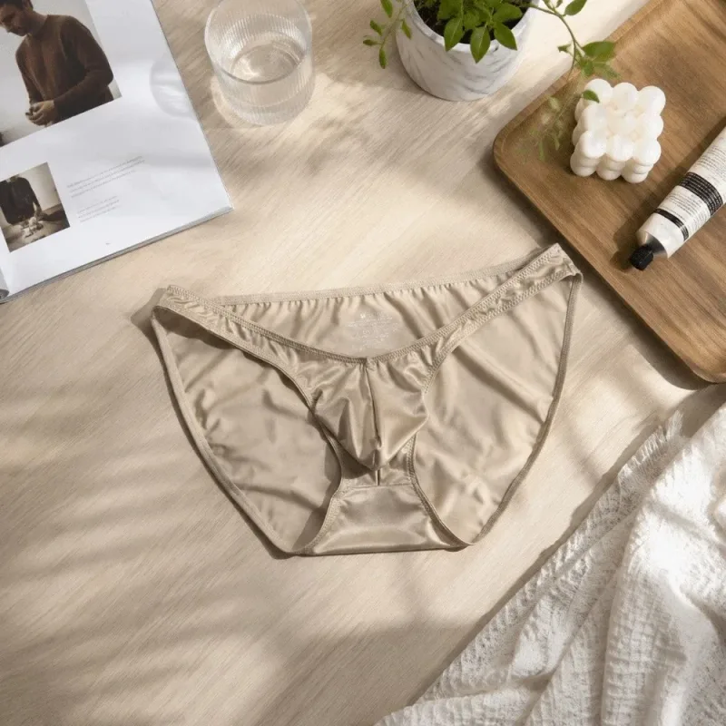 Bequeme U-Pouch-Unterwäsche für Herren mit niedriger Taille, atmungsaktiv, nahtlos, Satin-Seiden-Slip, schmaler Gürtel, Dessous, Eisseiden-Höschen, Sport — image 8