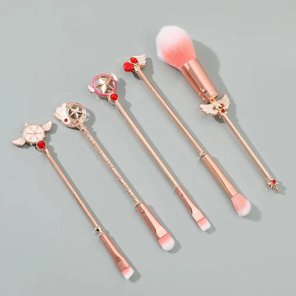 5pcs Pemegang Logam Berus Makeup Gebu Lembut Set Anime Card Captor Sakura Cosmetics Powder Berus Berus Kening Pembayang Mata Merah Jambu — image 4