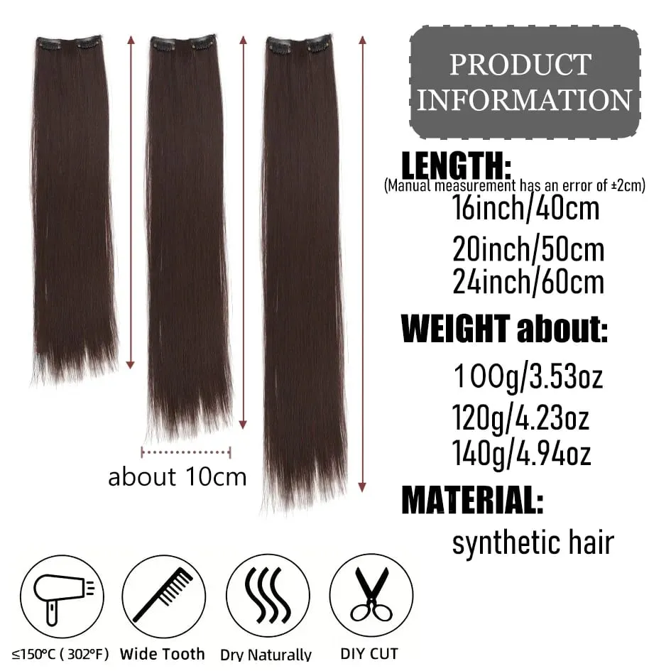 4pc Synthetic Women's 16inch/20inch/24inch Four Piece Straight Hair Extensions Black/Brown Wig Suitable for Daily Wear — image 5