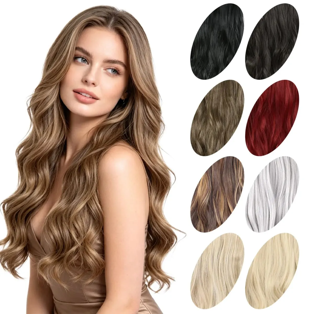 Synthetic clip in hair extensions 5 clips in one piece high temperature fiber wavy hairpieces for women daily party holiday — image 5