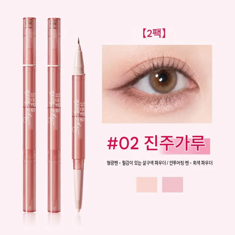 Dubbelhuvuden Liggande Silkesmask Penna Flytande Eyeliner Vattentät Naturlig Glitter Ögonskugga Aegyo Sal Eyes Contour Shadow Make Up