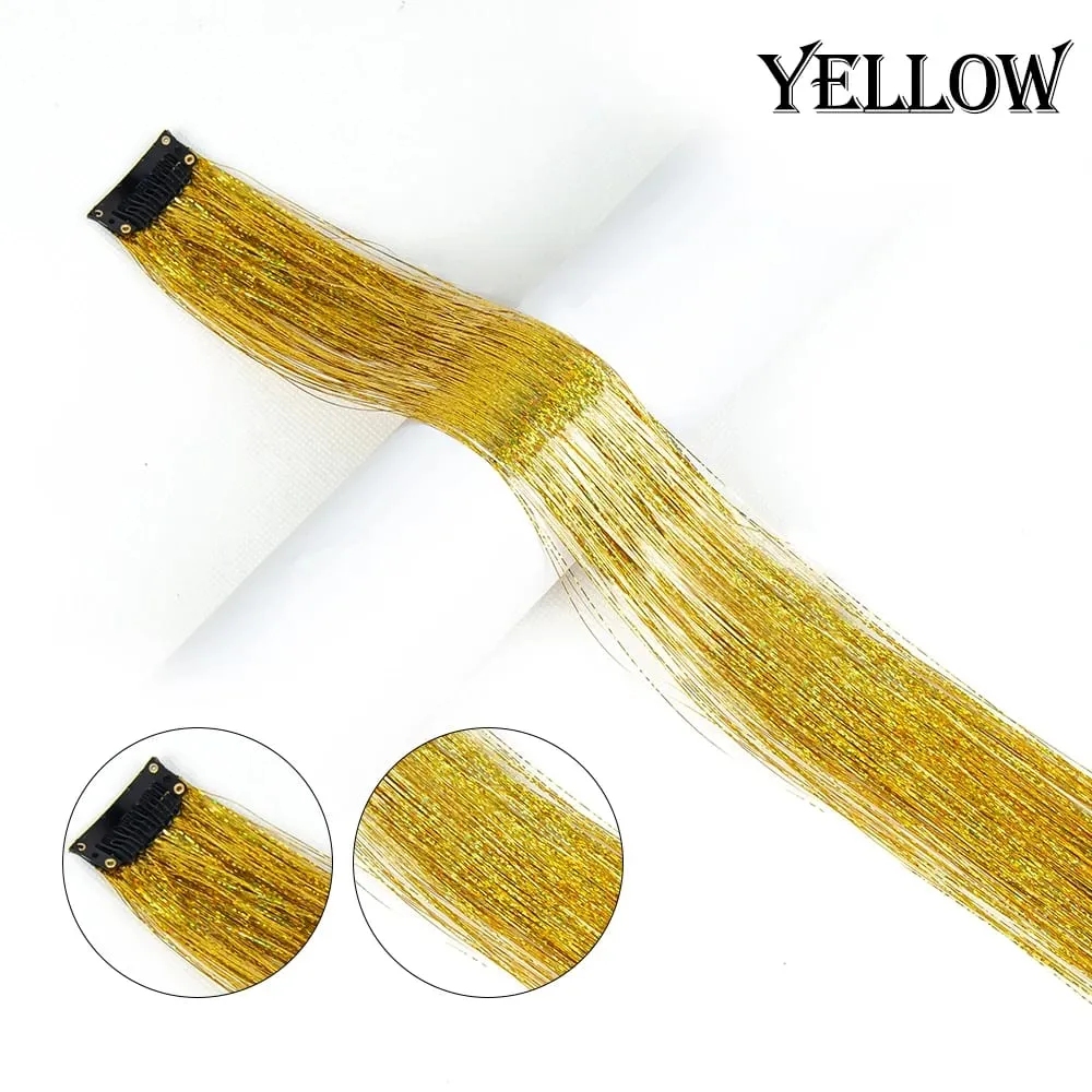 Punti salienti della festa color arcobaleno dritto Clip nelle estensioni dei capelli Pezzo di capelli scintillante Posticci sintetici Rosso scintillante — image 8