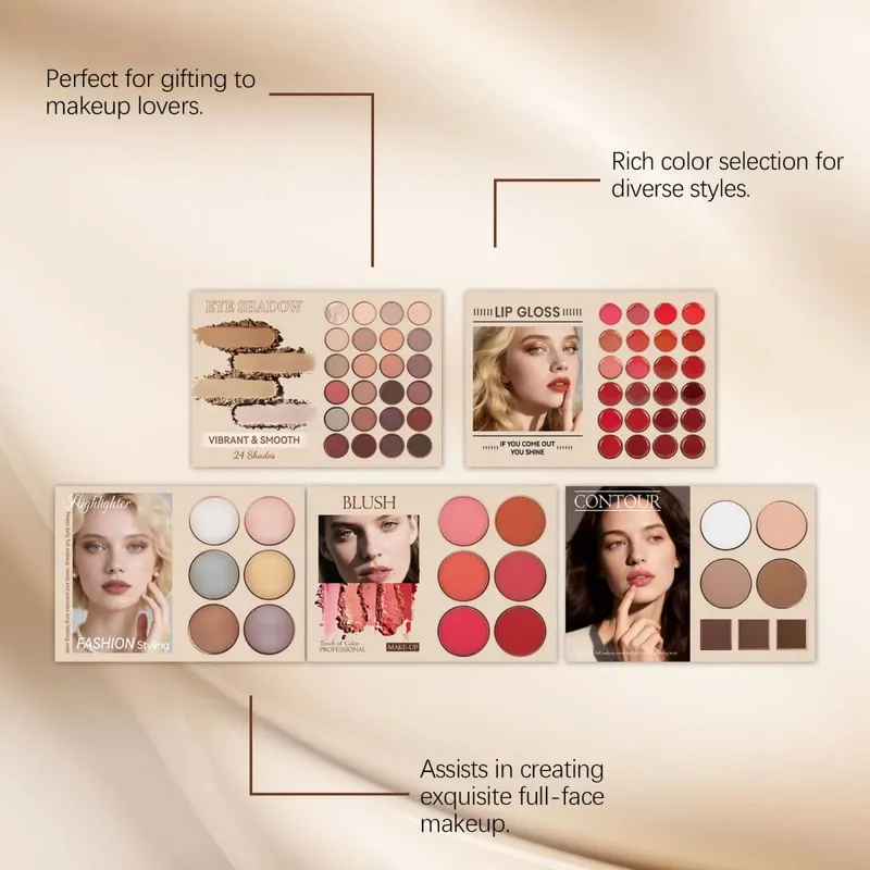 Ensemble de maquillage tout-en-un, pigments naturels, fard à paupières, fard à joues, reflets de Contour, brillant à lèvres, Kit cosmétique complet pour visage, fête quotidienne pour débutant — image 4