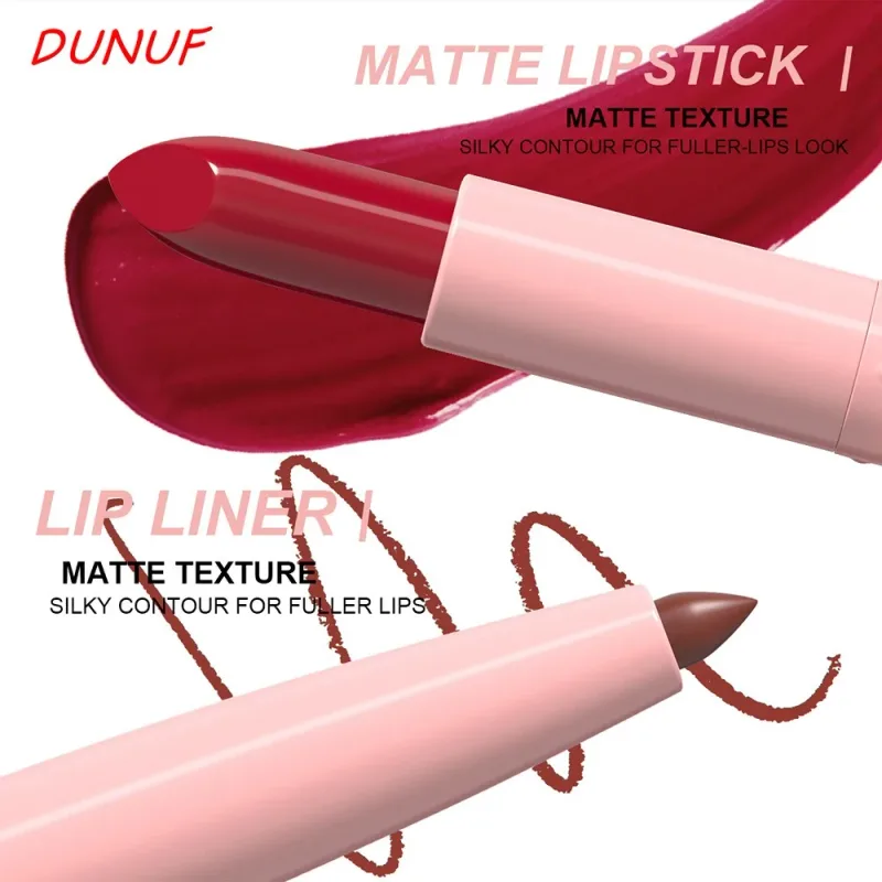 2 ชิ้น/เซ็ตลิปสติก + Lip Liner แต่งหน้าชุด Matte Nude ยาวนานกันน้ำไม่ย้อมสี Tapered Nib Lip Contour ปากกา lip เครื่องสำอาง — image 6
