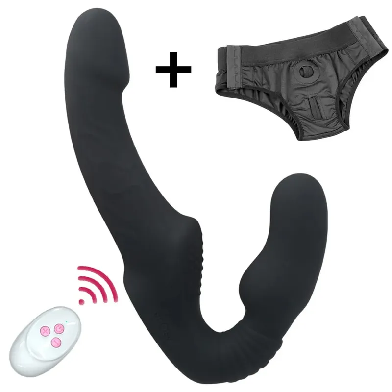 10 ความเร็ว Strapless Strapon Dildo Vibrator หญิง Double Vibrating G Spot เพศผู้ใหญ่ของเล่นสำหรับผู้หญิงคู่ Anal Prostate นวด — image 12