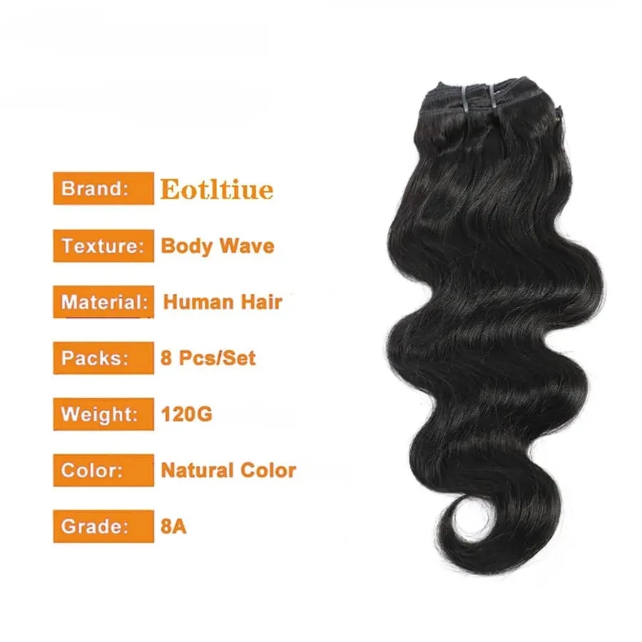 Body Wave คลิปไม่มีรอยต่อในส่วนขยายของผมมนุษย์จริง 8 ชิ้น/เซ็ตธรรมชาติบราซิล Remy ผมคลิปในส่วนขยายเต็มหัว Remy ผมคลิป Ins สำหรับผู้หญิง Double Weft Afro Kinky Culy ผมคลิป — image 2