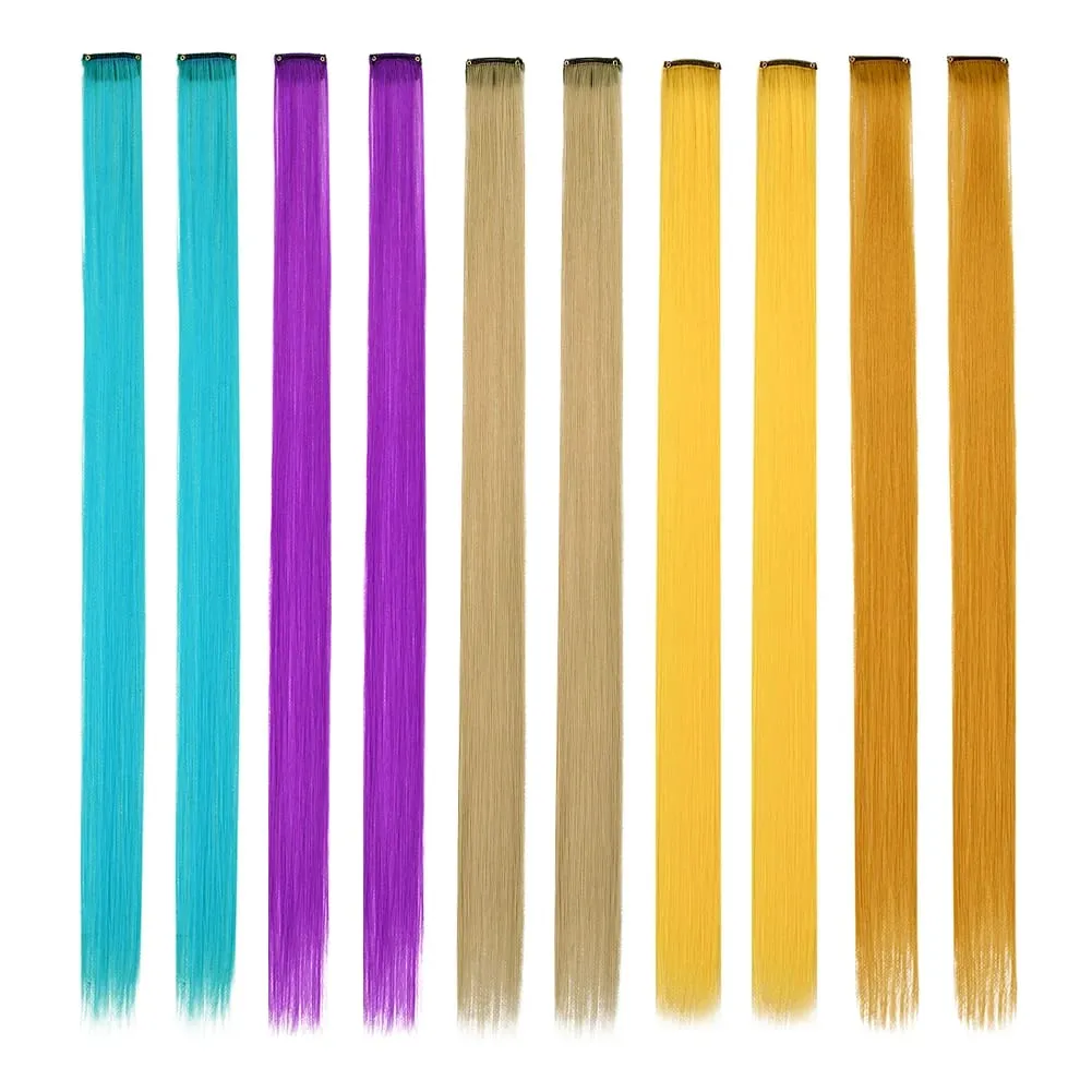 10 PCS Colored Clip in Hair Extensions 22 Inch Rainbow Straight Synthetic Hairpieces For women Cosplay Party Christmas New Year — image 25
