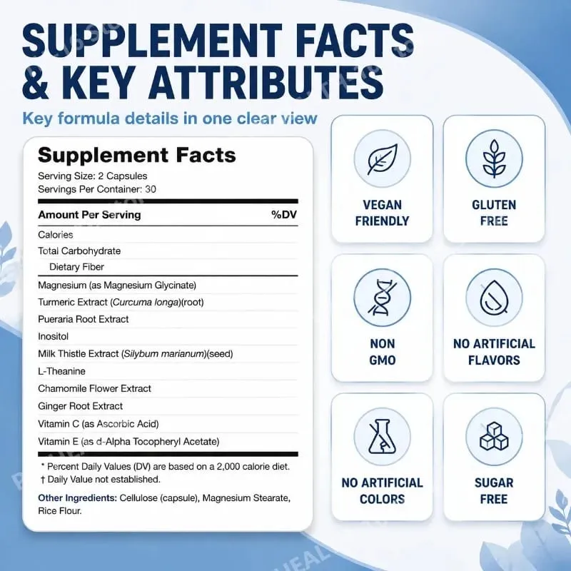 แคปซูลบำรุงสุขภาพตับด้วย Milk Thistle สารสกัดจากขมิ้น Magnesium Glycinate วิตามิน C E สูตรสมุนไพร 60 แคปซูล — image 3