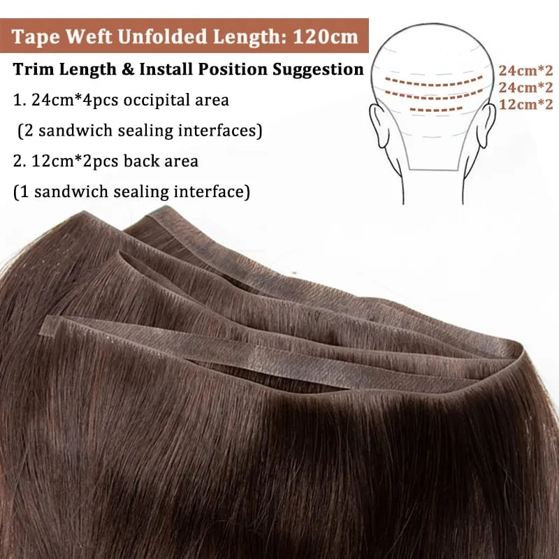 Injected Tape In Hair Extensions Invisible Long Tape PU Weft Human Hair Bundles Natural Hair Extensions 12-22 inch Thick Ends