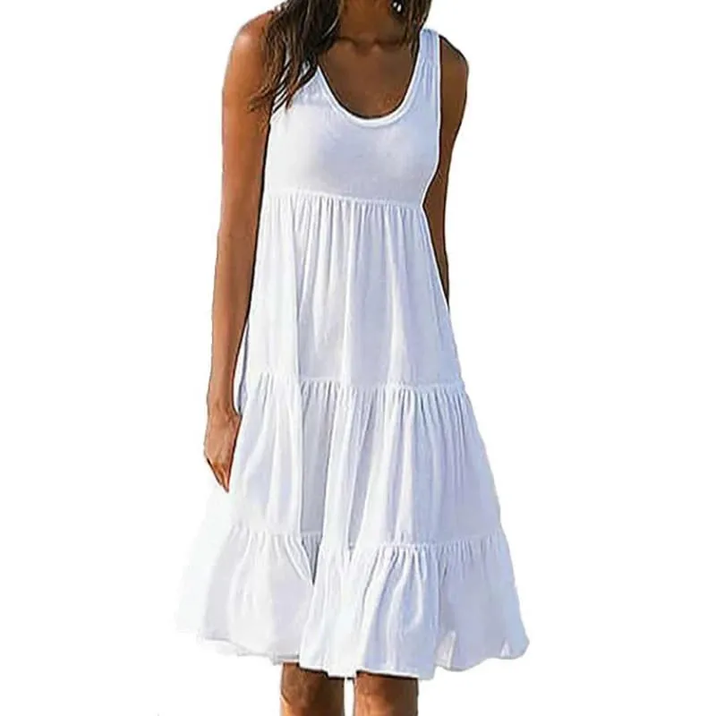 ผู้หญิงสบายๆชุดมินิ 2024 ฤดูร้อนElegantแขนกุดRufflesหลวมสั้นชุดBeach Party Sundress Oversize Streetwear — image 2