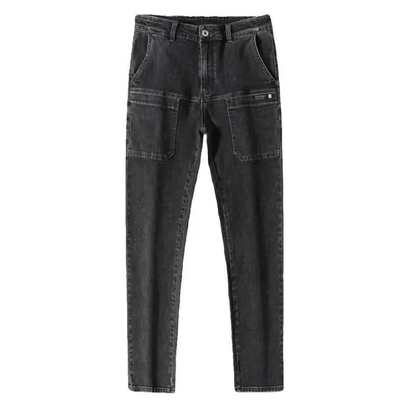 İlkbahar Yaz Ince Altı Cep erkek Kot Elastik Düz Bacak Rahat Slim Fit Kot Çok Yönlü Çok Cep Uzun Y2K Denim Pantolon — image 6