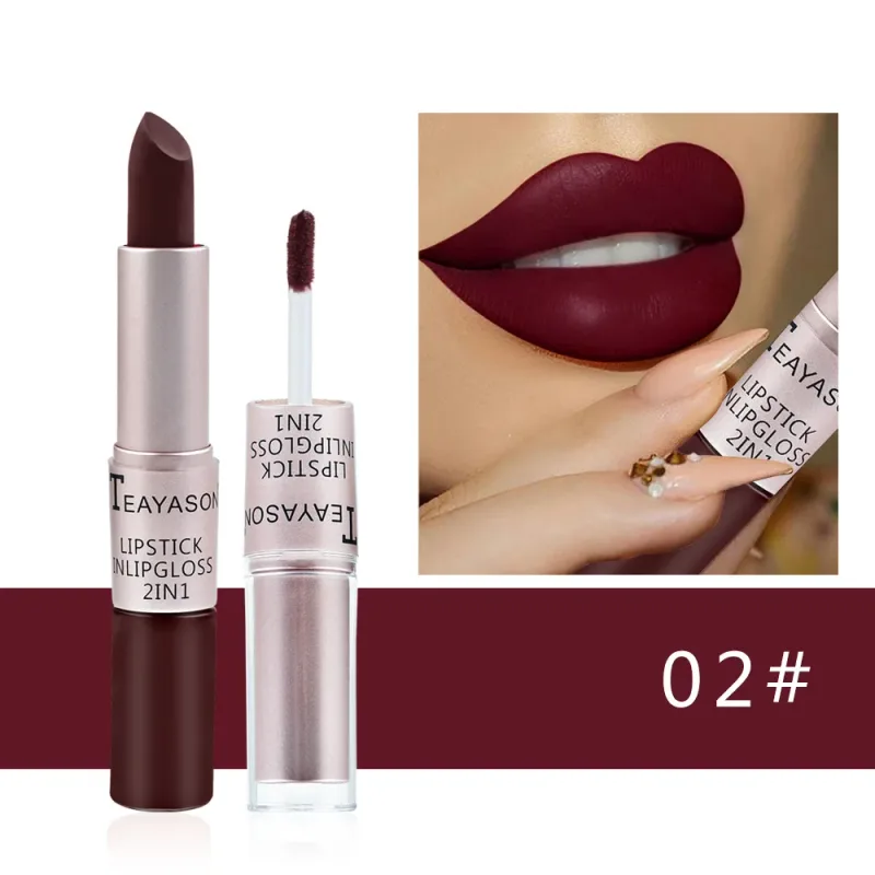 1PC Pink Matte ลิปสติก Waterproof Long-Lasting Moisture 2-in-1 Lip Tint เซ็กซี่ Lip GLOSS Lip แต่งหน้าสำหรับผู้หญิง — image 10