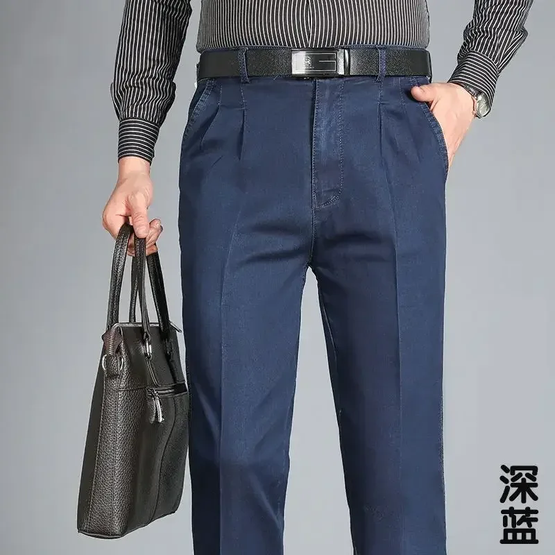 Primavera e verão jeans de meia-idade high-end elástico solto de cintura alta jeans masculino pai calças jeans de negócios — image 12