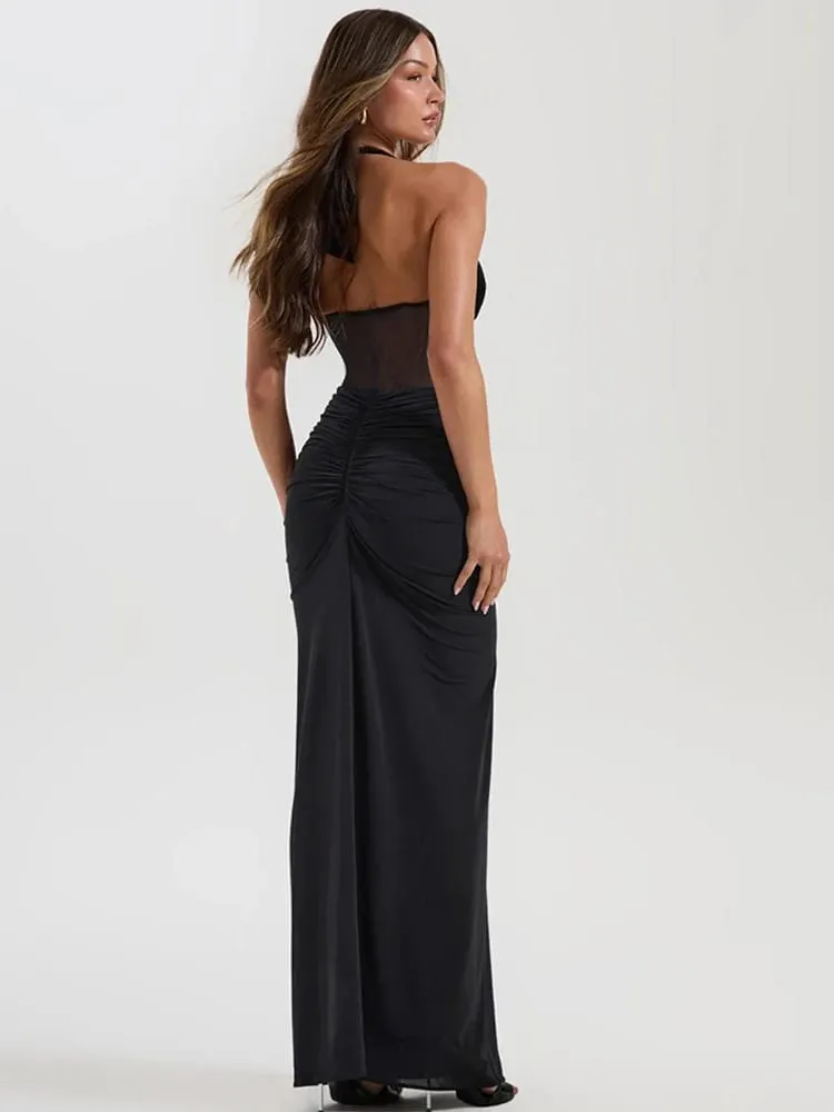 MO Patchwork Sexy Tiefem V-ausschnitt Halter Frauen Maxi Kleid Rückenfreies Durchsichtiges Kleid Sommer Schlank Elegantes Party Abendkleid — image 5