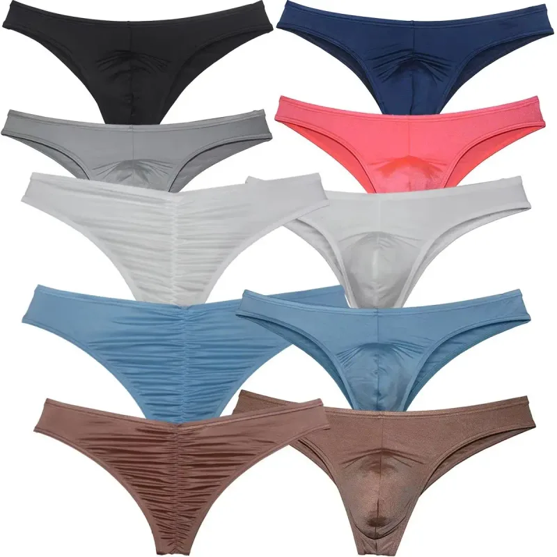 Cuecas de biquíni masculinas, cuecas triangulares, franzir as costas, micro cuecas elásticas brilhantes, verão, cintura baixa, praia, sexy, sedoso e suave — image 27