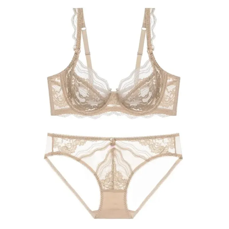 Plus Kích Thước Full Áo Ngực Quả Giá Bộ Áo Ngực Sheer Ren Hoa Mỏng Chống Chảy Xệ Hỗ Trợ Trong Suốt Quần Lót Nữ Thoáng Khí Dùng Thân Thiết — image 8