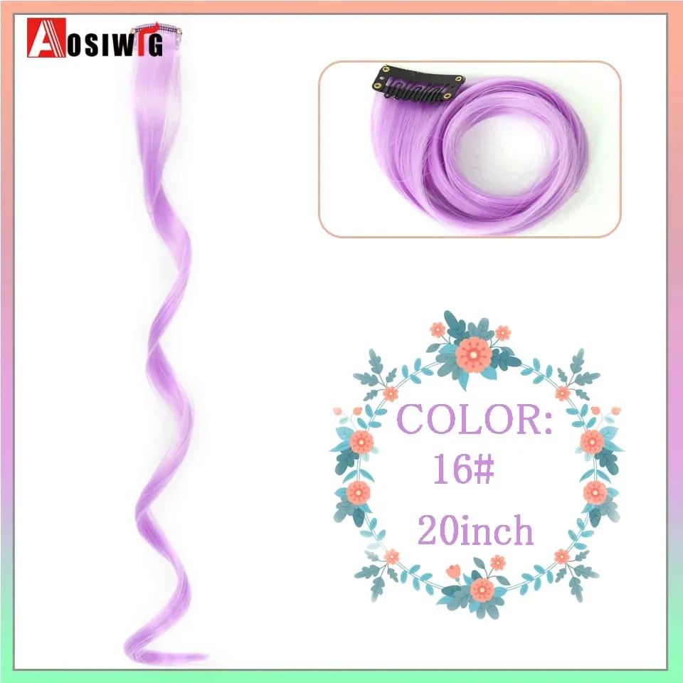Extensions de cheveux synthétiques lisses et longues à reflets arc-en-ciel, 22 pouces, Clip en une seule pièce, ombré rose violet vert jaune pour femmes — image 13