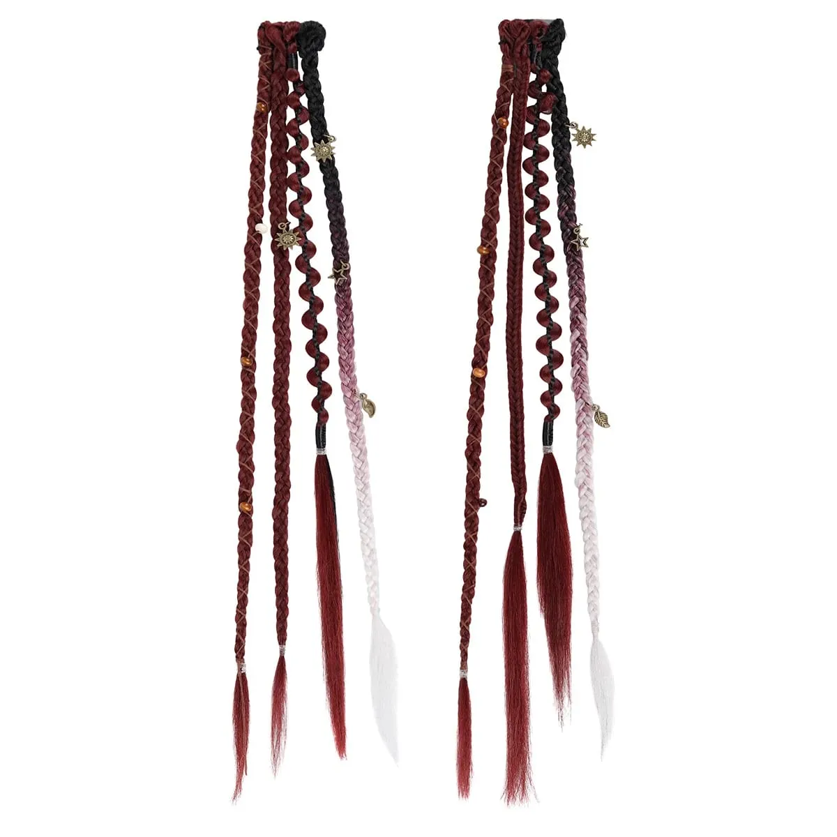 Boho Ombre Burgundy ถักผมหางม้า Extensions สังเคราะห์ Braids กับ Bohemian Viking ชิ้นผมสำหรับผู้หญิง Carnival Party