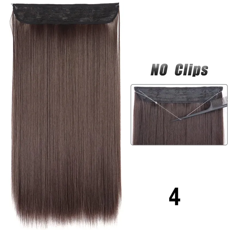 No Clips Hair Extensions Invisible Wire Lang Lige Syntetisk Falsk Hair Piece 80cm Sort Brun Blond Frisure — image 11