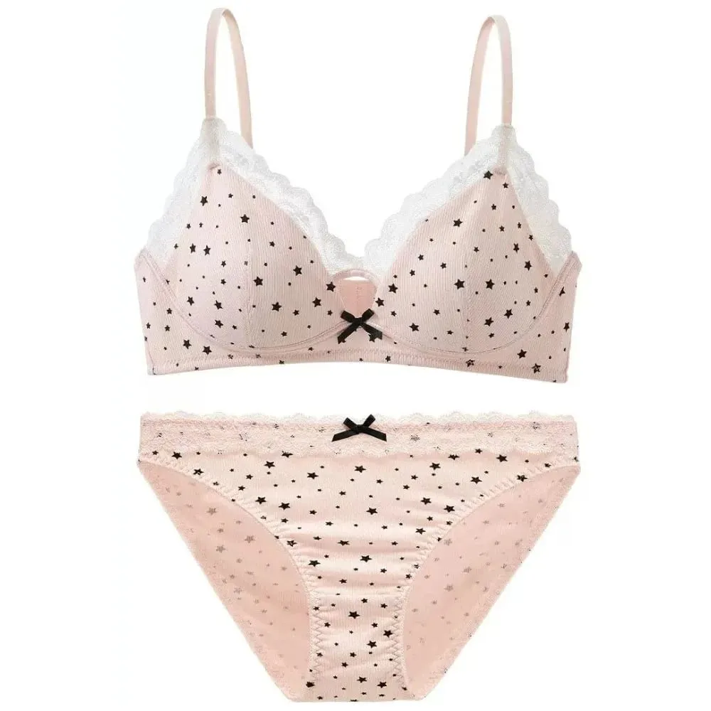 Set Bra Wanita Tanpa Berwayar Sokongan Lembut Tekan Ke Atas Untuk Payudara Kecil Mengelakkan Kendur & Tersebar Sisi Pakaian Dalam Gaya Girly Manis 32‑38 — image 7