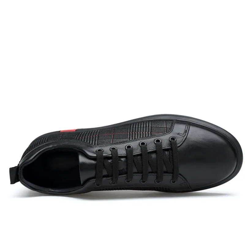Neue Ankunft Männer Schwarz Leder Plaid Panel Turnschuhe Luxus Stil Lace Up Casual Schuhe Nicht Slip Plattform Walking Schuhe — image 2