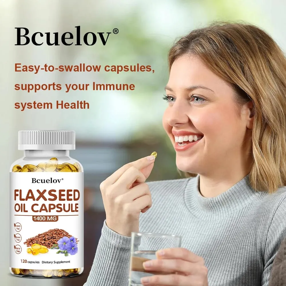 Huile de lin + capsules OMEGA-3 – Bon pour le cœur, le cerveau, les yeux, les articulations, la santé des os et améliore l'immunité 120 capsules — image 6