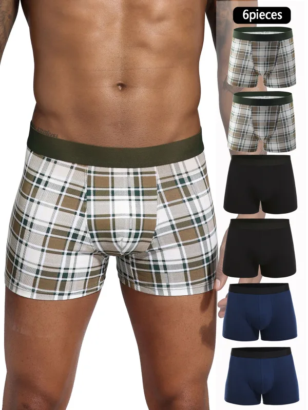 6pcs pek gaya kotak-kotak Seluar Boxer Lelaki Seluar Dalam Kapas Seluar Dalam Lelaki Lembut Bernafas untuk Lelaki Homme Boxershorts Slip Seluar Dalam