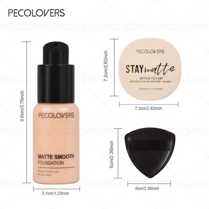 3pcs/Set Foundation Loose Powder Triangle Makeup Kit Full Coverage Liquid Foundation Waterproof Long-Lasting Base Makeup — image 5