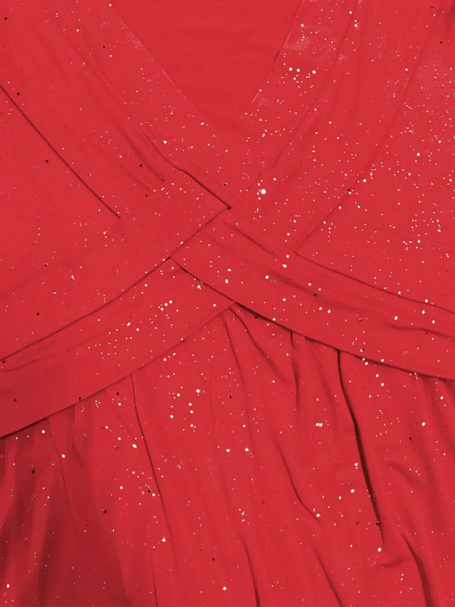 Robe élégante grande taille pour femme avec nœud torsadé brillant saupoudré de poudre avec poches et col en V — image 4