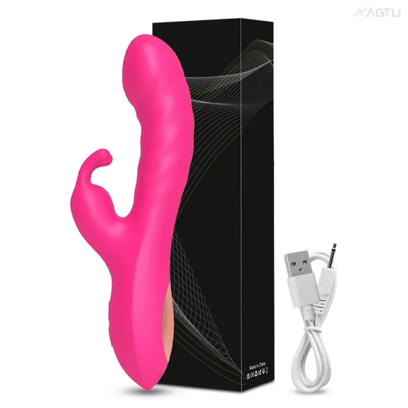 Rabbit Vibrator G-Spot Silicone Dildo Dual Vibrating Clitoris Stimulator 10 Speeds Επαναφορτιζόμενο αδιάβροχο σεξ παιχνίδι για γυναίκες — image 10