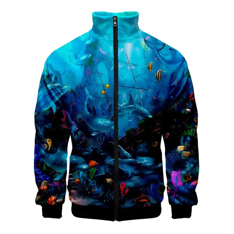 Harajuku Popular Novelty dolphin 3D Print Zipper Raglan Jacket Windbreaker Boys/Girls Comfortable Stand Collar Jackets Coats — image 14