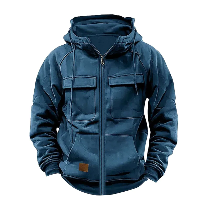 Nouveau automne hiver hommes à capuche solide vestes à capuche Multi poches mâle sweats à fermeture éclair sport en plein air manteau à capuche décontracté — image 7