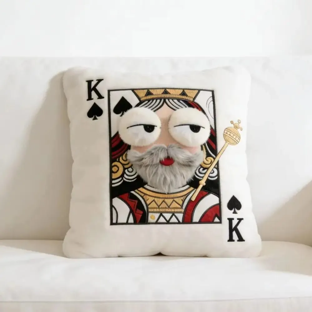 Patchwork-stil pokerkortpude 3D Store øjne Højværdidesign Broderet pude Kortspil-tema Patchworkpude Indretning til hjemmet — image 2