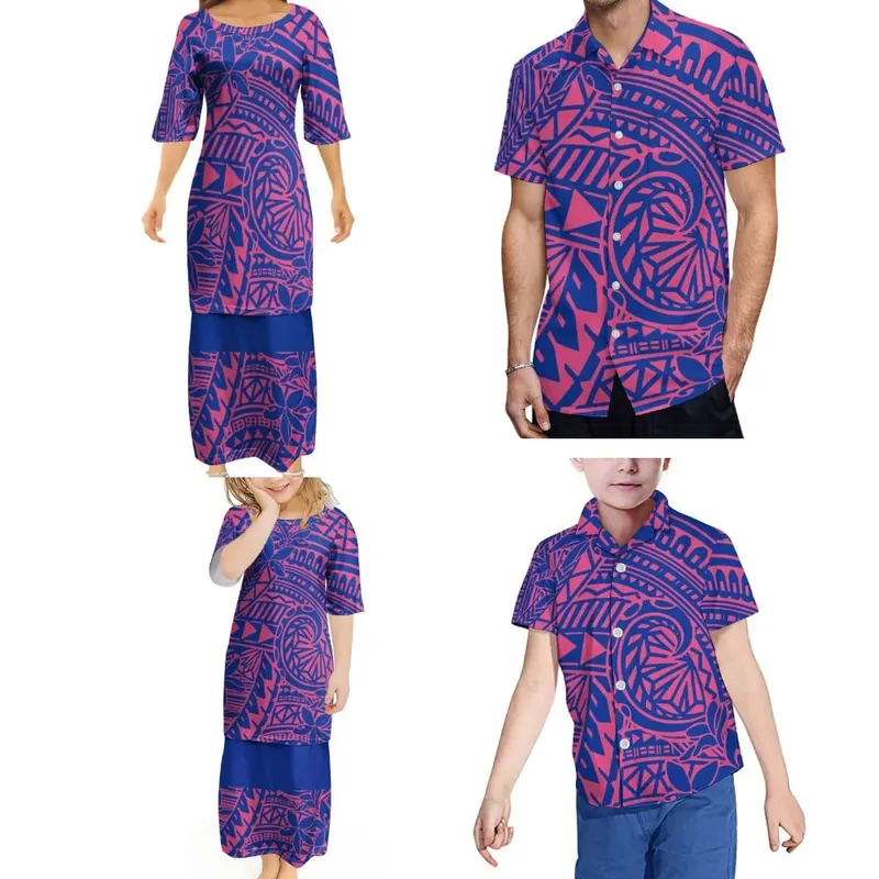Cetakan Etnik Retro Retro Polinesia Rekaan Etnik Tersuai Kemeja Lelaki Puletasi Wanita Baharu Pakaian Keluarga Samoa Kanak-kanak Dewasa