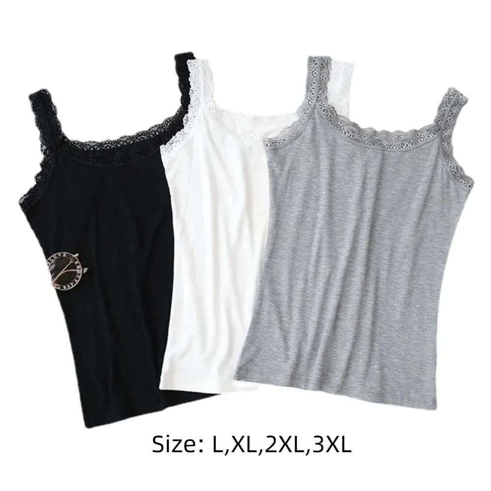 Casual U Neck Summer Tank Tops Sleeveless With Lace Fitted Tops Underwear Loose Cami Top Shirt for Women — image 7