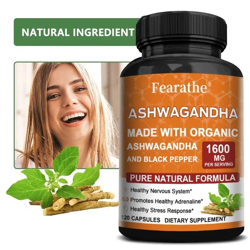 Capsule di estratto di Ashwagandha - Pepe nero Supporta sollievo dallo stress Umore Sonno Funzione cerebrale Recupero muscolare e salute immunitaria — image 1