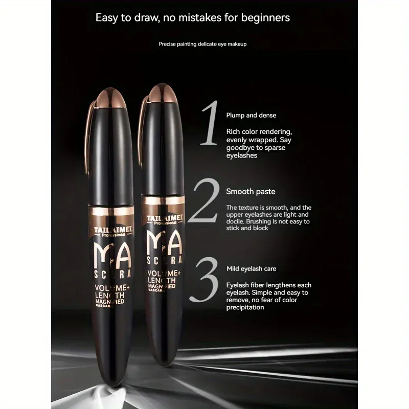 1 ST Waterdichte 3D Mascara Dikke Lange Vlekbestendige Mollige Gecodeerde Langdurige Curling Grote Oogmake-up met 360 ° Spiraalborstel — image 7