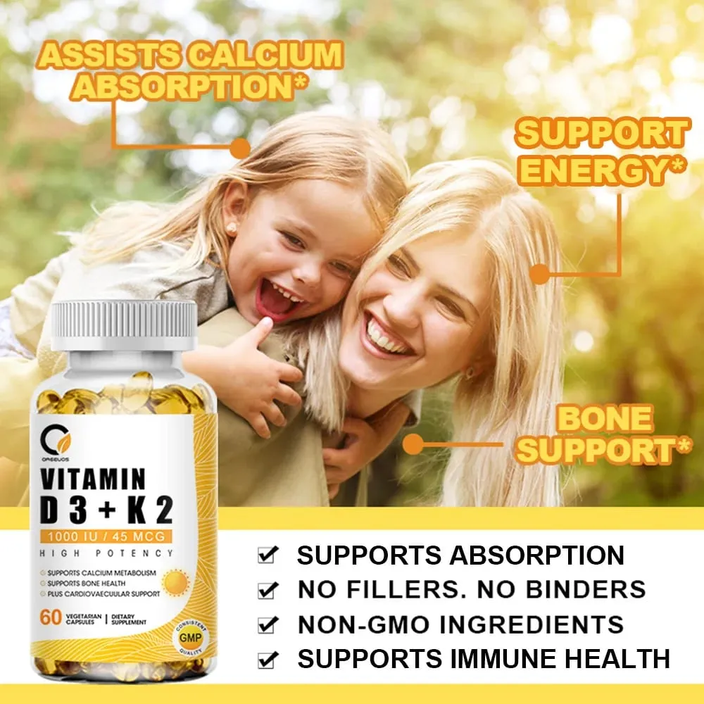 Integratore alimentare di vitamine D3 + K2 - Supporto per la salute delle ossa e del cuore Aiuta a regolare il metabolismo del calcio - 120 capsule molli — image 6