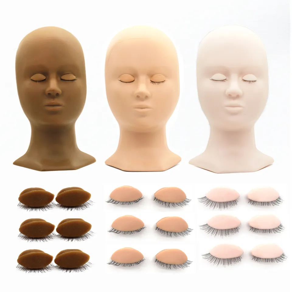 이동식 눈꺼풀이있는 속눈썹 연장 훈련 키트 용 마네킹 헤드 실리콘 화장품 모델 헤드 메이크업 도구 젤 소재 — image 6