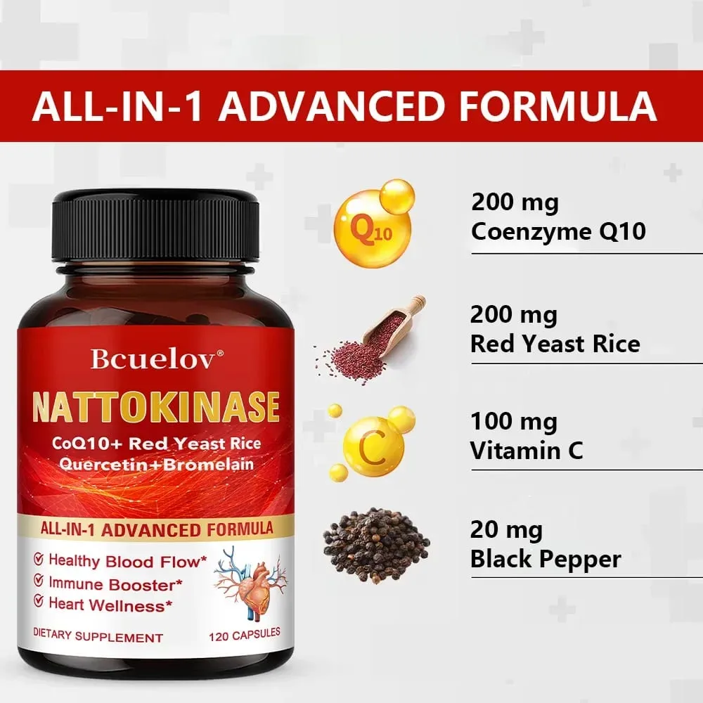 Red Yeast Rice Capsules - with CoQ10 Benefits Cardiovascular Blood Circulation Heart Health and Energy Production — image 4