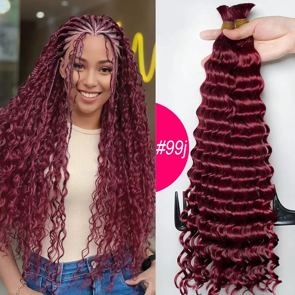 4 # Chocoladebruin Diepe Golf Bulk Menselijk Haar voor Boho Vlechten Krullend Vlechthaar 18-30 inch Remy haarbundel Braziliaans — image 16