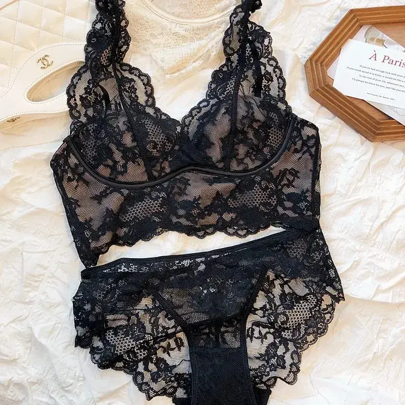 Lace Bralette Set - Wireless Anti Sagging Bra Adjustable Breathable Lingerie No Underwire Comfort Thin Sexy Everyday Wear