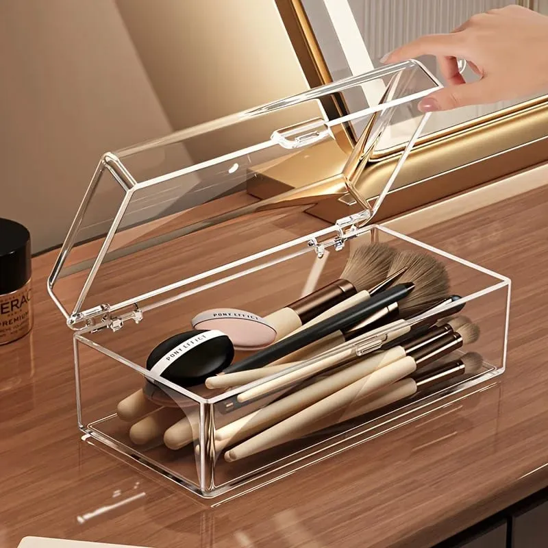 Stapelbare Acryl-Aufbewahrungsbox für Make-up-Pinsel mit Deckel, transparenter Organizer für Make-up-Schwämme, staubdicht, für kosmetische Werkzeuge, Puff-Aufbewahrungskoffer