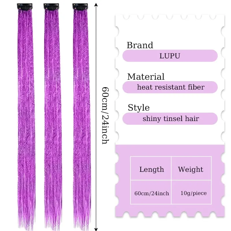 2 ชิ้นผมสังเคราะห์ Tinsel คลิปในส่วนขยายสี Sparkle ผม Tinsel ชุด BB คลิปสำหรับเด็กสาวคริสต์มาสปาร์ตี้ใช้ — image 3