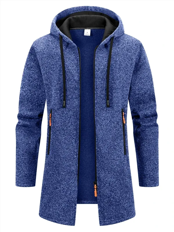 Ensemble de 2 pièces pour hommes, veste à capuche mi-longue avec fermeture éclair complète, manteau chaud doublé en polaire avec capuche à cordon de serrage et poches zippées, vêtements d'extérieur décontractés pour l'automne et l'hiver, usage quotidien