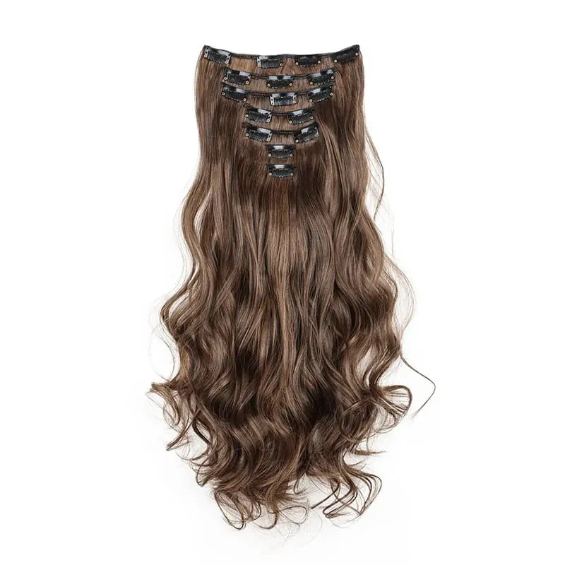 Coiffure longue droite 16 Clips 7 pièces/ensemble Extensions de cheveux postiches synthétiques blondes noires naturelles résistantes à la chaleur pour les femmes Kp