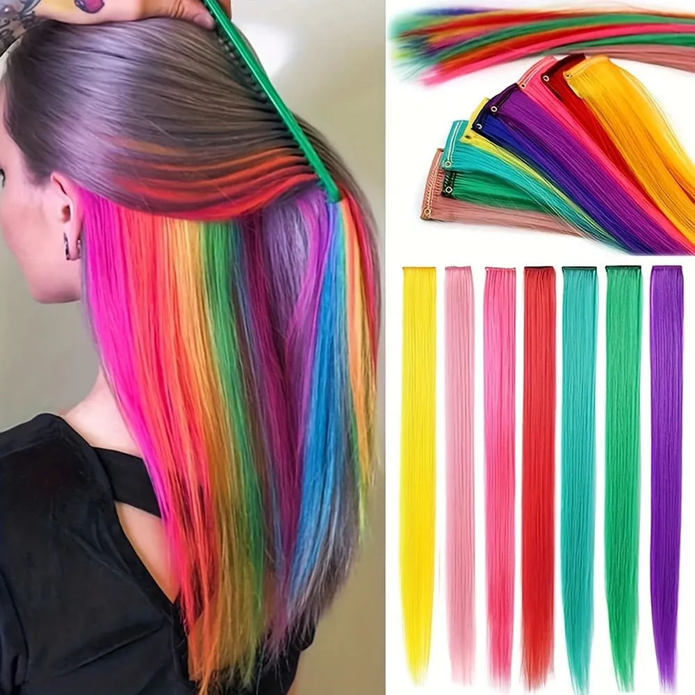 1 Teile/paket Synthetische Farbige Party Highlights Clip in Haarverlängerungen für Mädchen Ombre Farben Lange Gerade Haarteile — image 2
