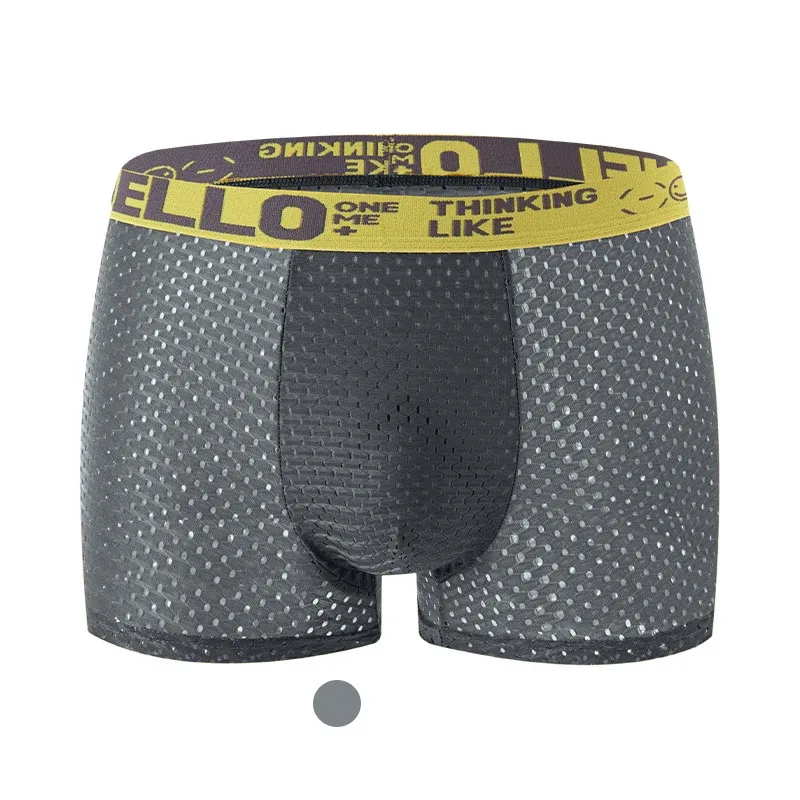 Mens Ice Silkตาข่ายชุดชั้นในฤดูร้อนBreathableตาข่ายCool Boxer Boxerกางเกงขาสั้นสำหรับชาย 45-90KG Anti-แบคทีเรียบางกางเกง