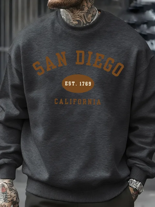 San Diego California Letter Printed Men Pullover Sweatshirts Soft Fleece Sweatshirt Crewneck Casual Clothes Oversized Streetwear — image 6