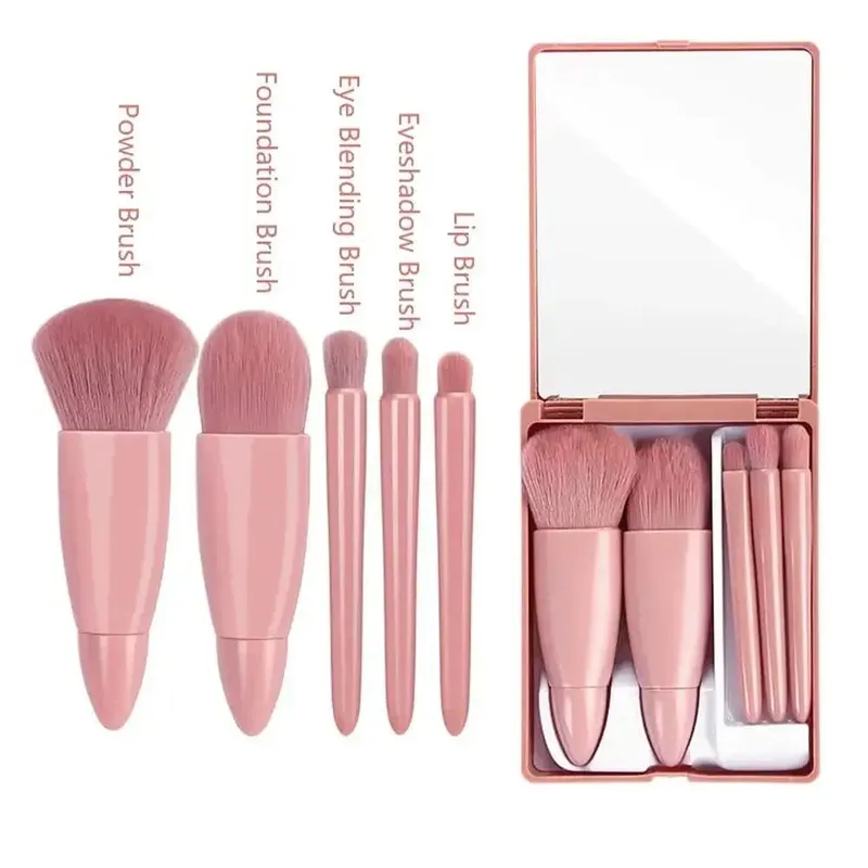Βούρτσες Small Complete Function Cosmetic Brushes Kit with Case and Mirror 5 τμχ Σετ πινέλα μακιγιάζ μεγέθους ταξιδιού Mini makeup — image 7